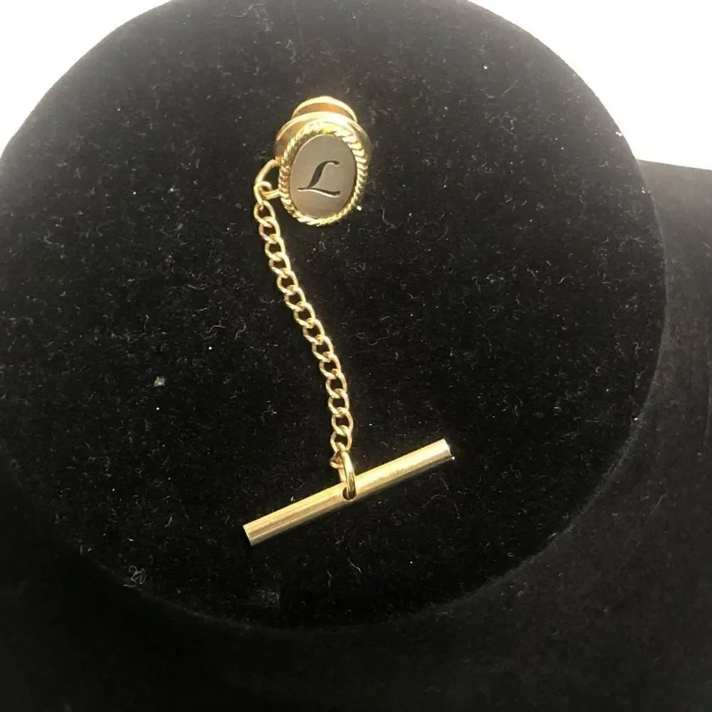 L monogram initial letter vintage swank silver‎ gold tie tack